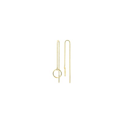 Boucles d'oreilles traversantes en or jaune, or blanc et diamant 0.01ct
