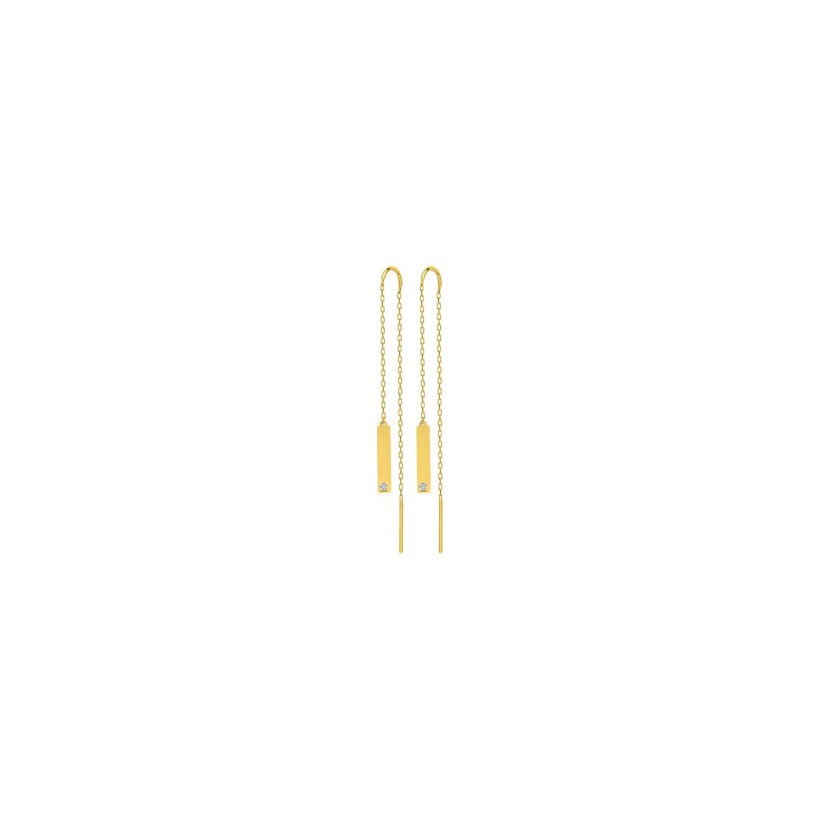 Boucles d'oreilles pendantes traversantes en or jaune, or blanc et diamants