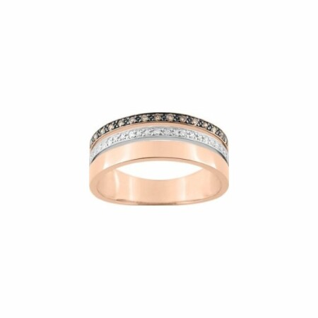 Bague en or rose, or blanc rhodié noir et diamants blanc et diamants brun de 0.13ct