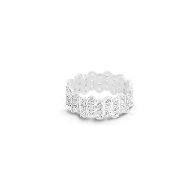 GINETTE NY BE MINE Large Band wedding ring, white gold and diamonds 