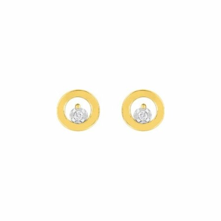 Boucles d'oreilles en or blanc, or jaune et diamants de 0.02ct