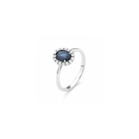 Bague en or blanc, saphir et diamants de 0.03ct