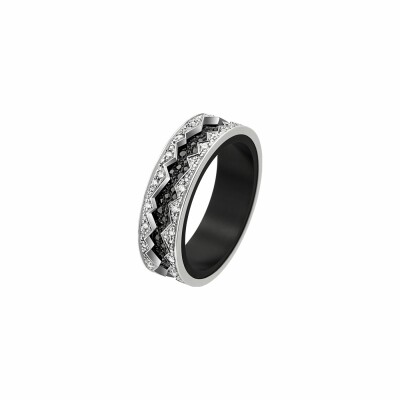 Bague Akillis Capture In Motion centre en or blanc dlc noir pavée de diamants noirs