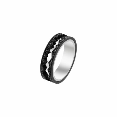 Bague Akillis Capture In Motion centre en or blanc, extérieur en or blanc dlc noir et diamants noirs