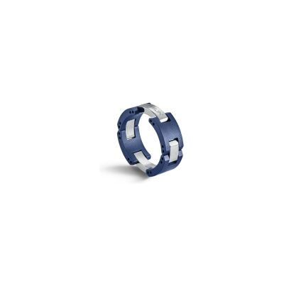 Bague Herbelin Cap Camarat en acier poli et céramique bleue sablée