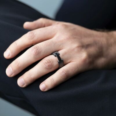 Bague Herbelin Cap Camarat en céramique noire polie et sablée