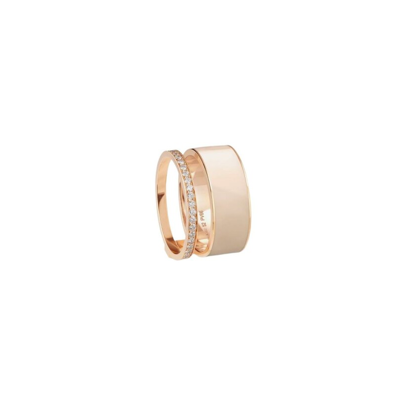 Repossi Berbère Chromatic ring, lacquered nude colour, 2 rows in pink gold with diamond pave