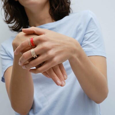 Bague Repossi Berbère Chromatic laqué couleur rouge  2 rangs en or rose pavée de diamants