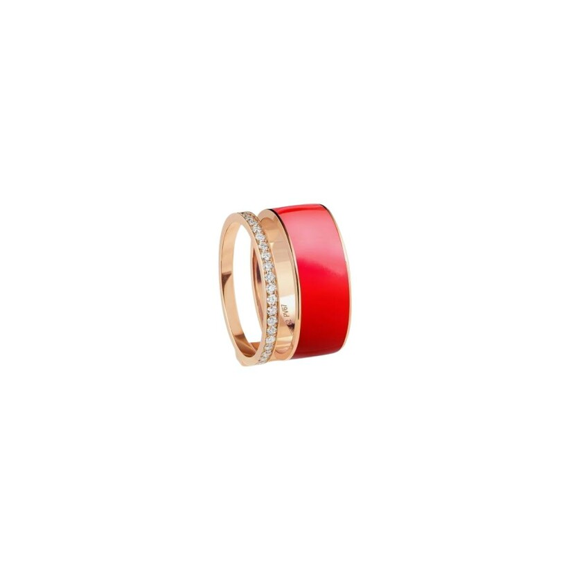 Repossi Berbère Chromatic ring, red color lacquered, 2 rows, rose gold and diamond pave
