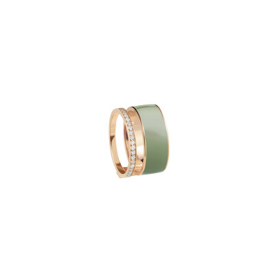 Bague Repossi Berbère Chromatic laqué couleur vert sauge  2 rangs en or rose pavée de diamants