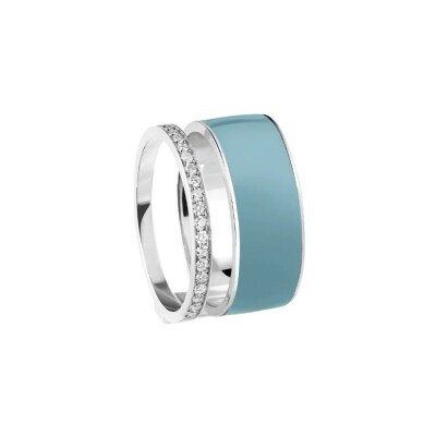 Bague Repossi Berbere Chromatic Vendôme laque bleue, 2 rangs en or blanc pavée de diamants