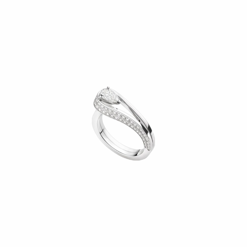 Bague Repossi Serti Inversé en or blanc, diamants blancs et 1 diamant poire de 0.40ct