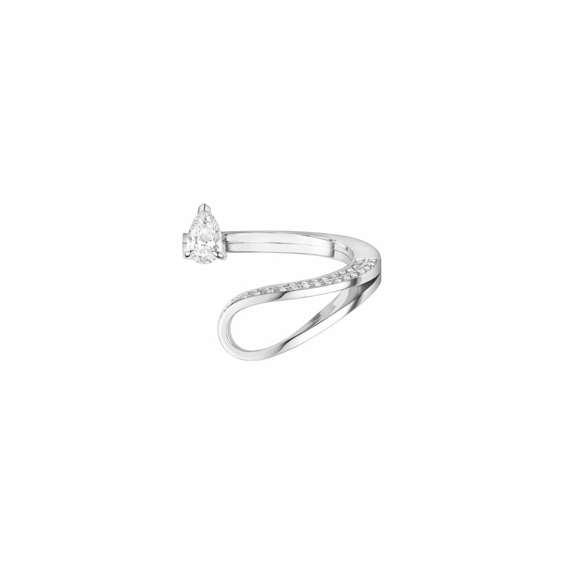 Repossi Serti Inversé ring, white gold, white diamonds and 1 pear-cut 0.30ct diamond