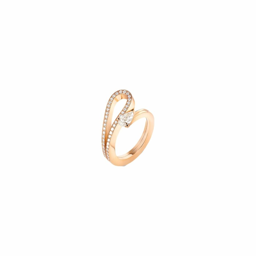 Repossi Serti Inversé ring, rose gold, white diamonds and 1 pear-cut 0.40ct diamond