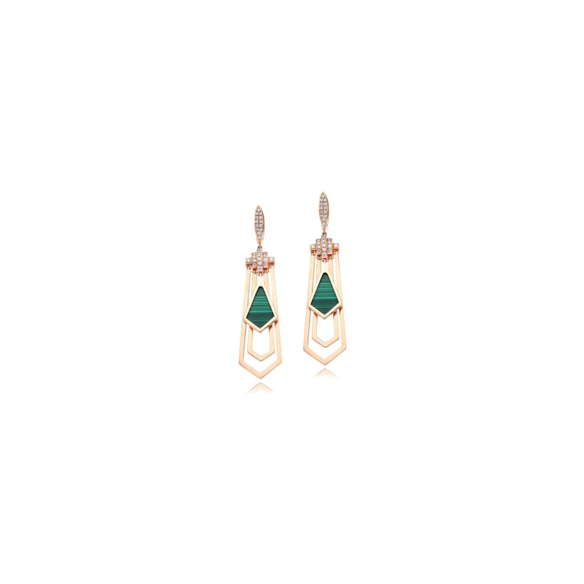 Retro Casablanca earrings, rose gold, malachites and diamonds