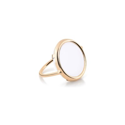 Bague Ginette NY DISC RING en or rose et agate blanche