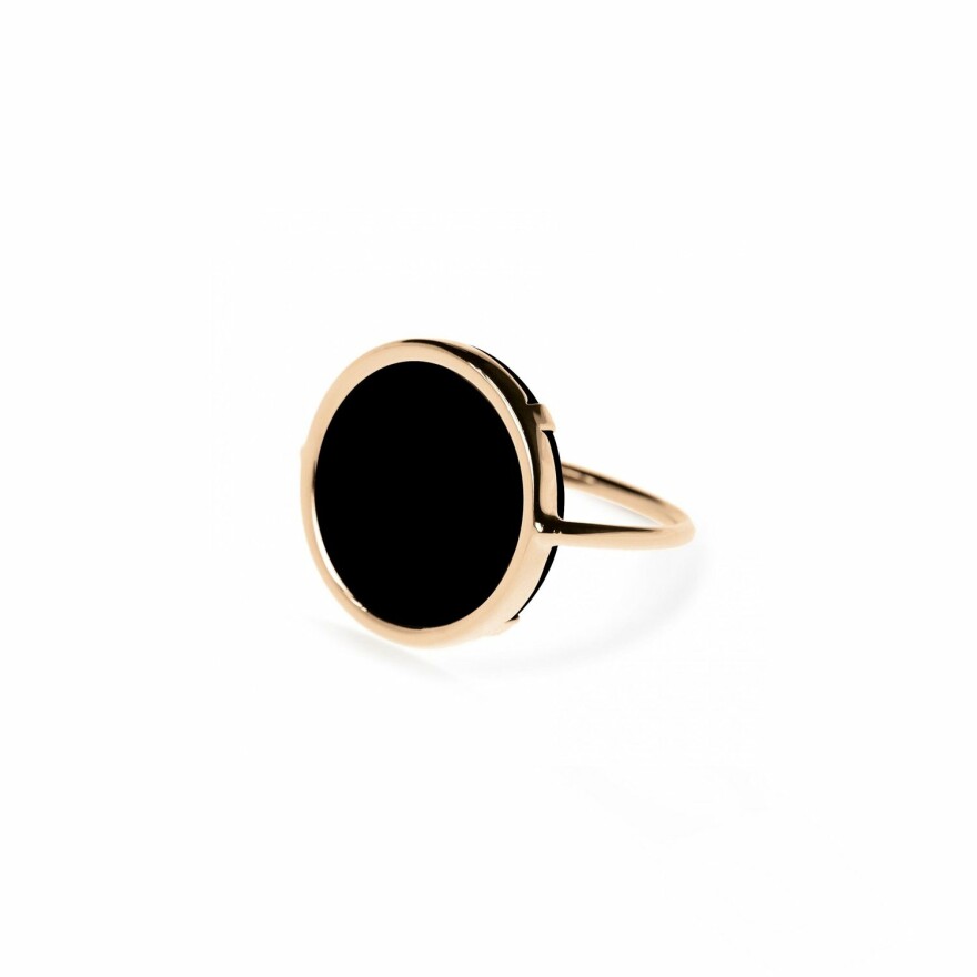 Bague GINETTE NY DISC RING en or rose et black onyx