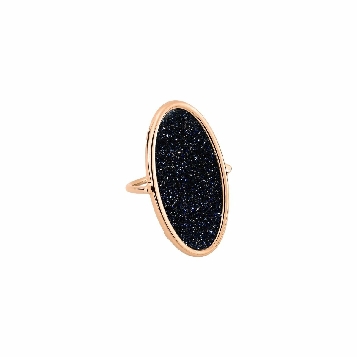 Bague Ginette NY ELLIPSES & SEQUINS en or rose et pierre de sable bleu