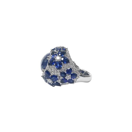 Bague Isabelle Barrier Les Uniques en or blanc, diamants et saphir, taille 49