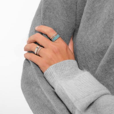 Bague Repossi Berbere Chromatic Vendôme laque bleue, 2 rangs en or blanc pavée de diamants