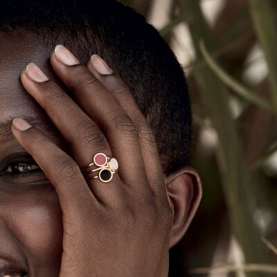 Bague GINETTE NY Mini EVER Disc en or rose et corail rouge