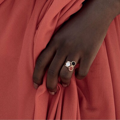 Bague GINETTE NY Mini EVER Disc en or rose et corail rouge