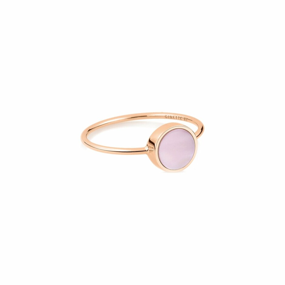 Bague GINETTE NY Mini EVER Disc en or rose et nacre rose