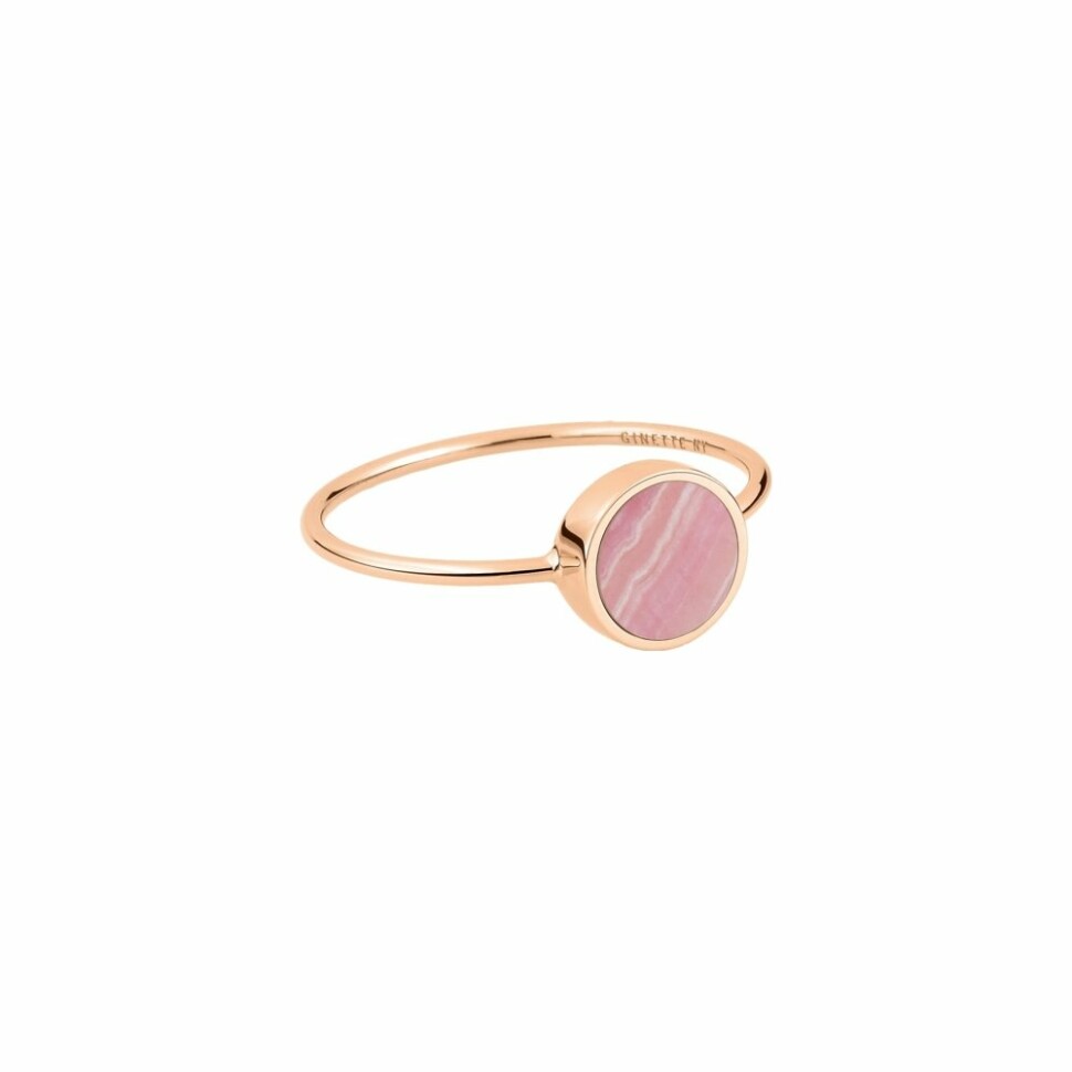 Bague Ginette NY EVER mini disc en rhodocrosite et or rose