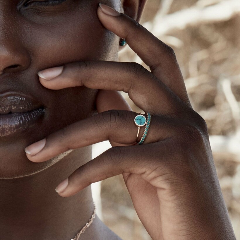 Ginette NY MINI EVER ring, rose gold and turquoise