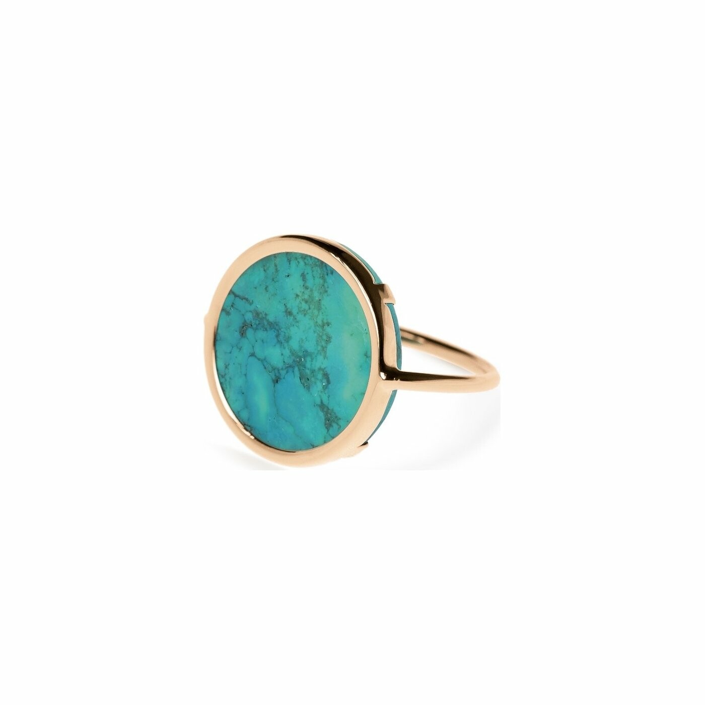 Bague GINETTE NY DISC RINGS en or rose et turquoise traitée