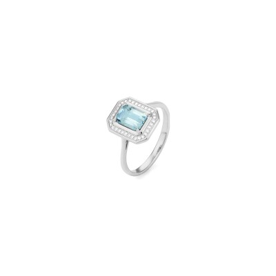 Bague en or blanc, aigue-marine et diamants