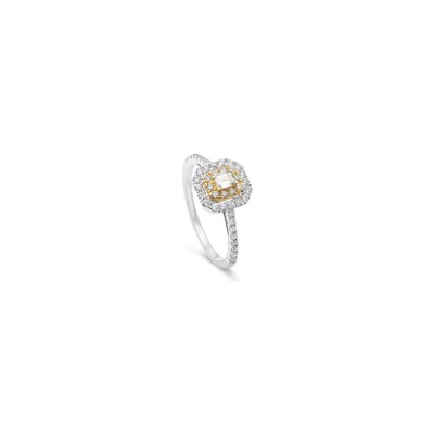 Bague Spring en or blanc, diamant jaune et entourage diamants