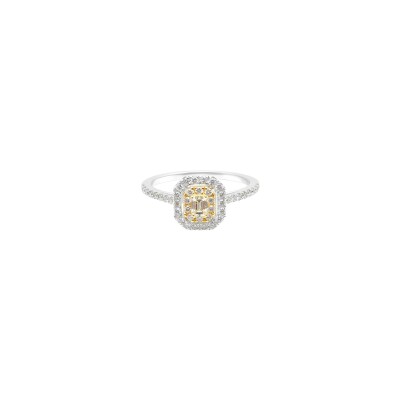 Bague Spring en or blanc, diamant jaune et entourage diamants