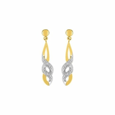 Boucles d'oreilles en or jaune, or blanc et diamants de 0.02ct