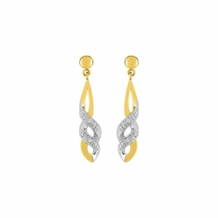 Boucles d'oreilles en or jaune, or blanc et diamants de 0.02ct