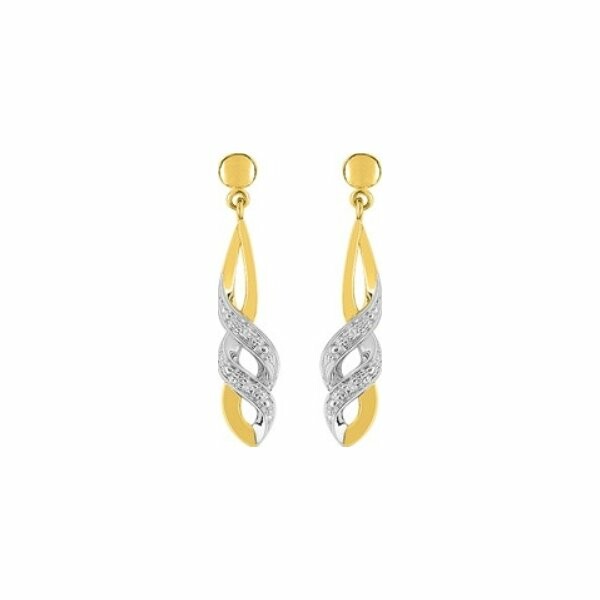 Boucles d'oreilles en or jaune, or blanc et diamants de 0.02ct