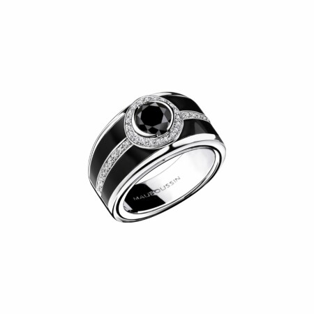 Bague Mauboussin L'Œuvre Noire en or blanc et laque noire et diamants noirs