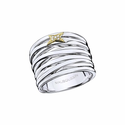 Bague Mauboussin Kiff and Kiss en argent, or jaune et diamants