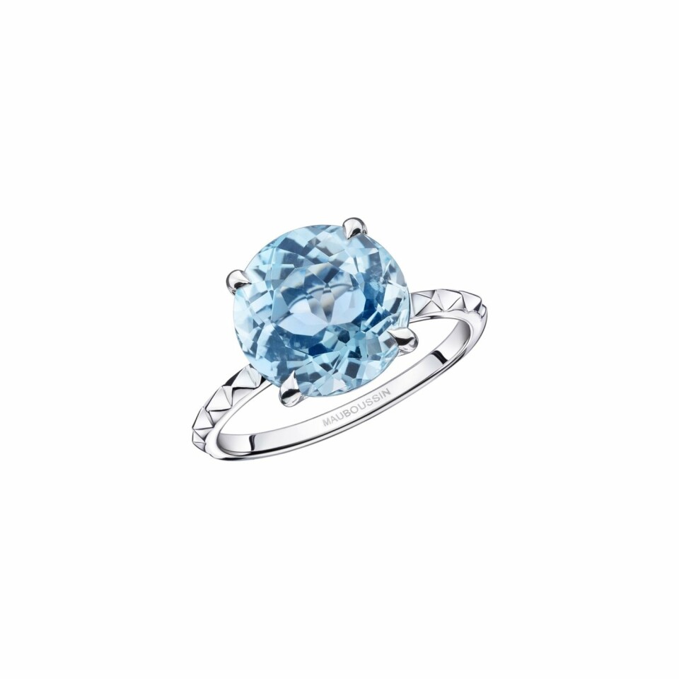 Bague Mauboussin Un Arc-En-Ciel D'Amour en or blanc et topaze bleue