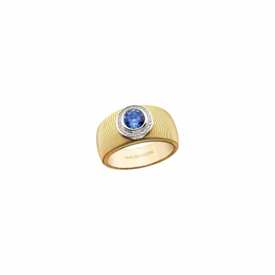 Bague Mauboussin Un Eté en Toscane en or jaune et or blanc, saphir bleu et diamants