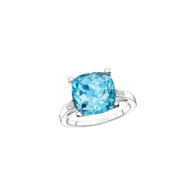 Bague Mauboussin Petit Visage d'Amour en or blanc,  topaze bleue et diamants