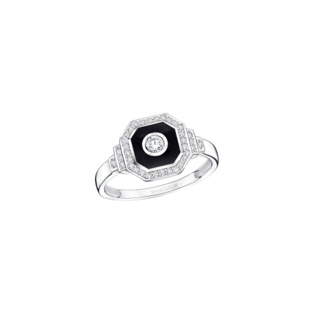 Bague Mauboussin Palazzo Portofino en or blanc, laque noire et diamants