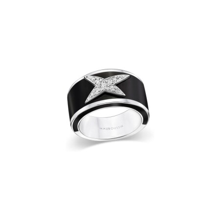 Bague Mauboussin La Star de la Côte d'Azur en argent, laque noire, or blanc et diamants