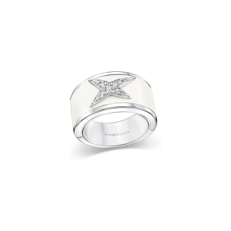 Bague Mauboussin La Star de la Côte d'Azur en argent, laque blanche, or blanc et diamants