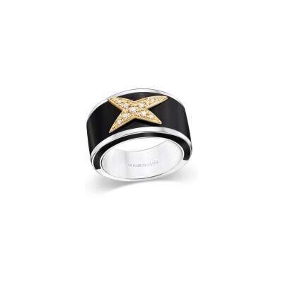 Bague Mauboussin La Star de la Côte d'Azur en argent, laque noire, or jaune et diamants