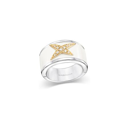 Bague Mauboussin La Star de la Côte d'Azur en argent, laque blanche, or jaune et diamants