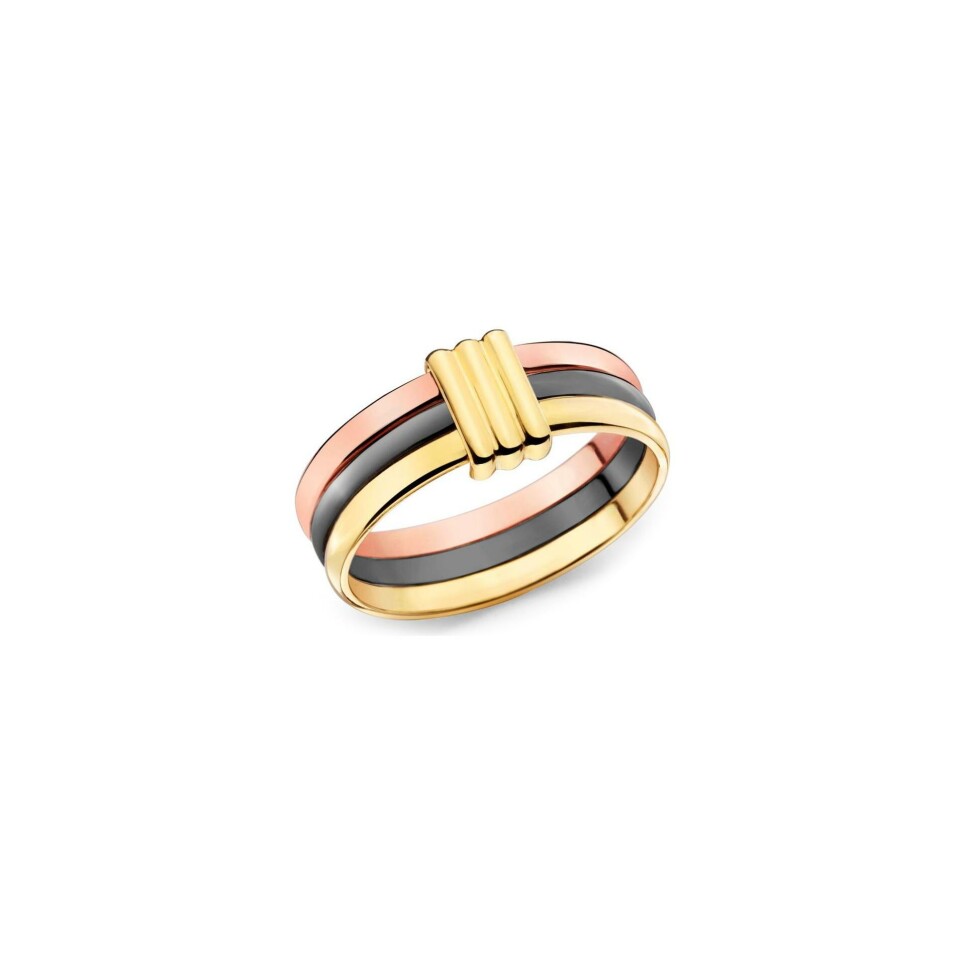 Bague Élégance Française Mauboussin 3 rangs en or rose, or jaune et or noir