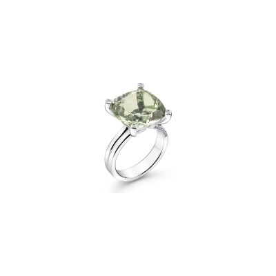 Bague Mauboussin Belle comme le Vent en argent, diamant 0.02 ct et améthyste verte