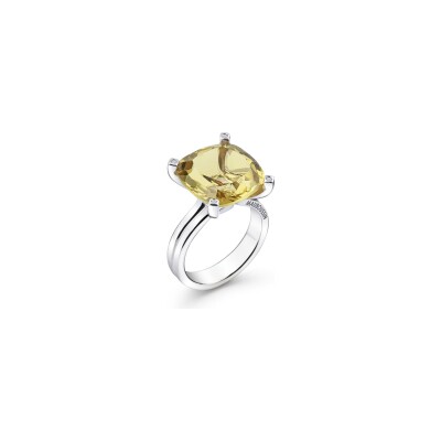Bague Mauboussin Belle comme le Vent en argent, diamant 0.02 ct et quartz lemon