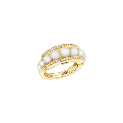 Bague Mauboussin 1934, une Escapade au Tremezzo n°1 en or jaune, diamants  0.40 ct et perle